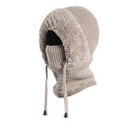 KIKYKUBBLETASW Berretto 3 in 1 for Donna: Sciarpa con Cappuccio e Scaldacollo in Maglia Resistente al Freddo, Foderato in Peluche Spesso for l'inverno(Khaki)