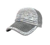 KIKYKUBBLETASW Cappellino da Baseball con Strass Scintillanti for Donna, Regolabile, Snapback, Accessorio for Feste Glamour, Copricapo con Perline, Stile da Giorno a Sera(Gray)