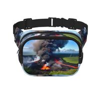 Kilauea - Marsupio con stampa vulcano Bloom con estensore, per uomo e donna, marsupio con tasche con cerniera, nero, Taglia unica