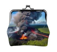 Kilauea - Portamonete con stampa vulcano Bloom, piccolo portamonete, portamonete, portamonete, per donne e uomini, nero, taglia unica, vintage, Nero , Taglia unica, Vintage