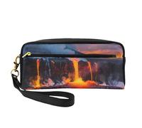 Kilauea Vulcano Borsa per il trucco in pelle stampata con cinturino da polso portatile da viaggio borsa per cosmetici da donna