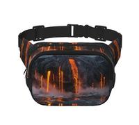 Kilauea Vulcano Print Marsupio alla moda a strati quadrati nero marsupio con cinghia regolabile, nero, Taglia unica