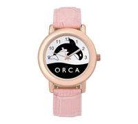 Killer Orca Whale Orologio da polso da donna, elegante, analogico, al quarzo, cinturino in pelle, Stile:, regular