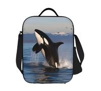 Killer Whale Borsa per il pranzo per uomini, donne e adulti, isolata, riutilizzabile, a prova di perdite, con tracolla regolabile, per lavoro, ufficio, picnic, viaggi