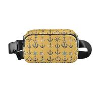 Killer Whale - Marsupio blu con cinghia regolabile per allenamento, corsa, escursionismo, Ancora disegnata a mano della nave del mare, 1 Size
