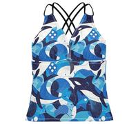 Killer Whale on Blue - Tankini da donna, con scollo a V, top da spiaggia, Orca assassina su Blu, L