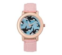 Killer Whales Orca Pattern Orologio da polso da donna, elegante, analogico, al quarzo, cinturino in pelle, Stile:, regular, Cinturino