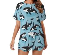 Killer Whales Orca Pattern Set pigiama da donna camicia a maniche corte e pantaloncini 2 pezzi loungewear indumenti da notte, Stile:, XL