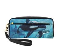 Killer Whales Swim Along - Borsa per il trucco da donna, con stampa di balene assassine, da viaggio, per articoli da toeletta per scuola e ufficio