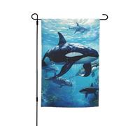 Killer Whales Swim Along Stampa Festività Giardino Bandiere 30,5 x 45,7 cm Tutte Le Stagioni Bandiera Outdoor Yard Decor Per Patios
