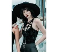 KILLSTAR Lost IN Peccato Gotico Strega Pentagramma Velluto Zip Canotta Corta Top