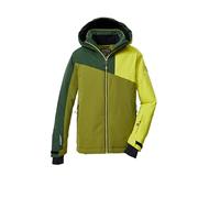 killtec Bambini e ragazzi Giacca da sci/giacca funzionale con cappuccio e paraneve KSW 192 BYS SKI JCKT, khaki/dunkel waldgrün/lime, 140, 43475-000