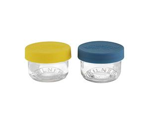 Kilner Set di 2 vasi in vetro per snack e conserve, 125 ml, con coperchio in silicone push top