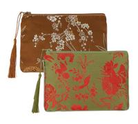 kilofly 2 sacchetti regalo in broccato di seta cinese, con nappa, con cerniera, set 2 D, 15,2 cm, Set2 D, 6 inch, Cinese