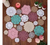 kilofly 26 centrini in cotone all'uncinetto, 4,6 - 20,1 cm, tovagliette multicolore fatte a mano