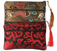 Kilofly - Borsa per gioielli in broccato di seta cinese con 2 tasche con cerniera, set da 2