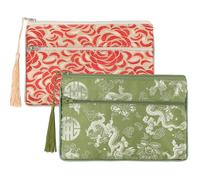 Kilofly - Borsa per gioielli in broccato di seta cinese con 2 tasche con cerniera, set da 2