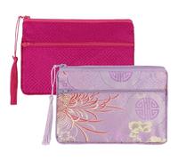 kilofly Borse in seta cinese con broccato, chiusura lampo e nappe, set da 2 C