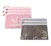 Kilofly, borsetta portagioie in broccato di seta cinese, 3 tasche con cerniera. Set di 2 pezzi