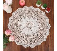 kilofly Centrino da tavolo in pizzo di cotone lavorato a mano all'uncinetto, a forma di ninfea, beige, 55,9 cm