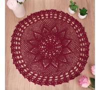 kilofly Centrino in cotone lavorato a mano all'uncinetto per tavolo o divano, a forma di ninfea, rosso, 55,9 cm