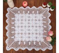 kilofly - Centrino in cotone, realizzata a mano all'uncinetto, forma quadrata, Cotone, White, 69 cm ca.