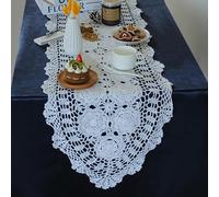 Kilofly - Centrotavola in cotone all'uncinetto, fatto a mano, 38 x 152 cm