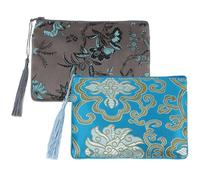 Kilofly cinese in broccato di seta imbottita con cerniera nappa gioielli della borsa, set di 2