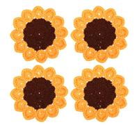 kilofly Set di 4 sottobicchieri all'uncinetto a forma di girasole per bevande, 13 cm, centrini fatti a mano