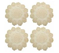 kilofly - Set di centrini merlettati rotondi, fatti a mano. Ideali come tovagliette, formato convenienza da 4 - Lotus Beige