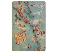 KILSPU Mappa delle Isole dei Caraibi Don The Beachcomber Bar and Restaurant Vintage Illustrated Map C anni '40 20x15 targa in metallo vintage novità