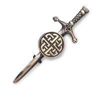 Kilt Emporium Celtic Lovers - Spilla da kilt con nodo simbolico scozzese Love and Eternal Life, in ottone antiruggine, 10,2 cm, 4", Ottone, Nessuna pietra preziosa