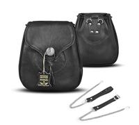 Kilt Emporium Rob Roy Sporran - Marsupio in pelle, realizzato a mano, stile kilt medievale rinascimentale, con chiusura in peltro ornata, nero, 7.5 Inches Width, 8.5 Inches Length, Sporran