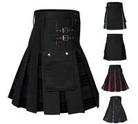 Kilt punk da uomo ibrido vintage gotico gonne gonna a pieghe da uomo plus size kilt tradizionale tartan utility kilt gonna scozzese plaid contrasto cargo pantaloni moda kendo abito uniforme, Viola