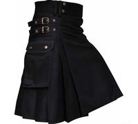 Kilt retrò da uomo per uso esterno, elegante gonna scozzese in tartan (M nero)