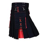 Kilt scozzese da uomo, elastico in vita, con fodera in rete, cordino regolabile e traspirante, ad asciugatura rapida, Kilt Cargo tattico e grandi tasche, Kendo, nero, bianco, verde, grigio, 3-rosso, L