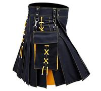 Kilt Uomo Scozzese Medievale Scozia Gonna a Pieghe Giunta Classica Corta Steampunk Vestiti, D Giallo, L