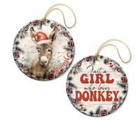 Kilyhome Ornamento a forma di asino con cappello di Babbo Natale, nome personalizzabile, decorazione rotonda per albero di Natale, ispirato al tema animali e zoo per celebrare la fine dell'anno