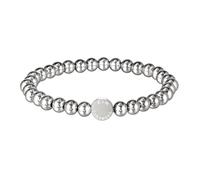 Kim Johanson® Bracciale da donna in acciaio inox color argento, con perle da 6 mm, impermeabile, stile boho, elastico, fatto a mano, bracciale multistrato, con scatola portagioie inclusa