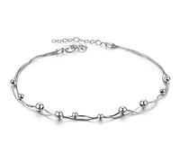 Kim Johanson Bracciale da donna in acciaio inox con sfere mobili, lunghezza: 23 cm - 26 cm, impermeabile, regolabile con sacchetto portagioie, 23 centimeters, Acciaio inossidabile