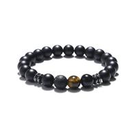 Kim Johanson® Bracciale da uomo in pietra naturale, Chakra, con onice, diaspro e pietra lavica, bracciale di perle con vere pietre preziose da 8 mm, elastico a sfera, fatto a mano, impermeabile, 16