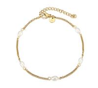 Kim Johanson® Cavigliera da donna in acciaio inox * Pearl* in argento, oro e oro rosa | cavigliera con perle vere | impermeabile | gioielli boho per donne | lunghezza regolabile | catena a strati