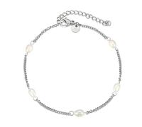 Kim Johanson® Cavigliera da donna in acciaio inox * Pearl* in argento, oro e oro rosa | cavigliera con perle vere | impermeabile | gioielli boho per donne | lunghezza regolabile | catena a strati