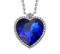 Kim Johanson - Collana da donna in acciaio inox "cuore dell'oceano” con molti zirconi sulla catena e sul ciondolo, inclusosacchetto per gioielli