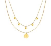 Kim Johanson Collane da donna multi-strato in acciaio inox, con 5 piastrine, ciondolo dalla A alla Z, gioielli bohémien per donne, catena a cerchi, impermeabile, regolabile, scatola inclusa, 50 CM