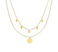 Kim Johanson Collane da donna multi-strato in acciaio inox, con 5 piastrine, ciondolo dalla A alla Z, gioielli bohémien per donne, catena a cerchi, impermeabile, regolabile, scatola inclusa, 50 CM