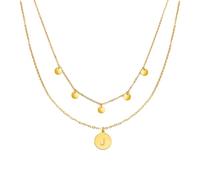 Kim Johanson Collane da donna multi-strato in acciaio inox, con 5 piastrine, ciondolo dalla A alla Z, gioielli bohémien per donne, catena a cerchi, impermeabile, regolabile, scatola inclusa, 50 CM