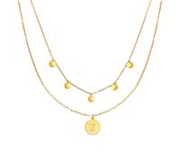 Kim Johanson Collane da donna multi-strato in acciaio inox, con 5 piastrine, ciondolo dalla A alla Z, gioielli bohémien per donne, catena a cerchi, impermeabile, regolabile, scatola inclusa, 50 CM
