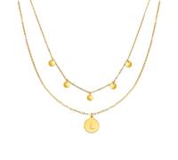 Kim Johanson Collane da donna multi-strato in acciaio inox, con 5 piastrine, ciondolo dalla A alla Z, gioielli bohémien per donne, catena a cerchi, impermeabile, regolabile, scatola inclusa, 50 CM