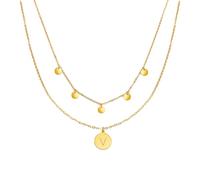 Kim Johanson Collane da donna multi-strato in acciaio inox, con 5 piastrine, ciondolo dalla A alla Z, gioielli bohémien per donne, catena a cerchi, impermeabile, regolabile, scatola inclusa, 50 CM